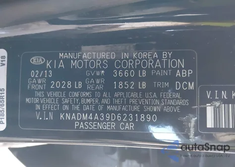 2013 Kia Rio Lx из США, поврежденный, VIN KNADM4A39D6231890